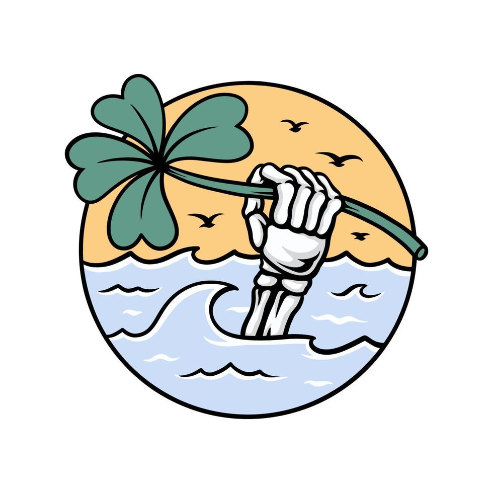 Illustration vector graphic of summer hand with clover at sea suitable for tshirt design