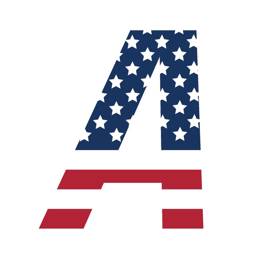 English alphabet with USA flag.Letter a with American flag vector