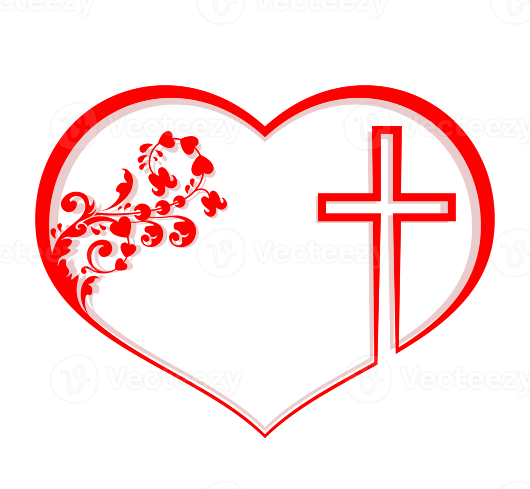 The silhouette design heart red hue with cross and ornament png