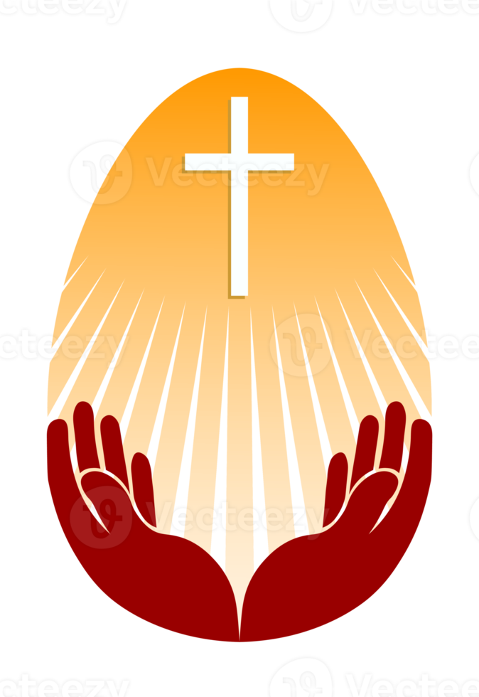 Design of silhouette Easter eggs, yellow sun and hands png