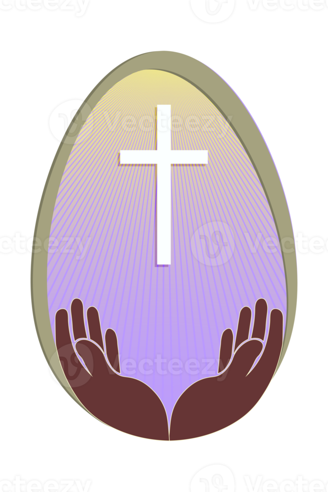 icon of Easter egg with rays of light, cross and hands png