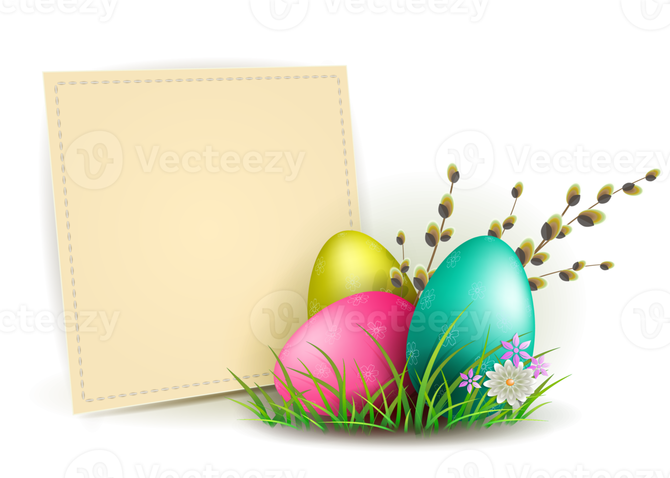 Illustration with square frame and easter eggs, design element. png