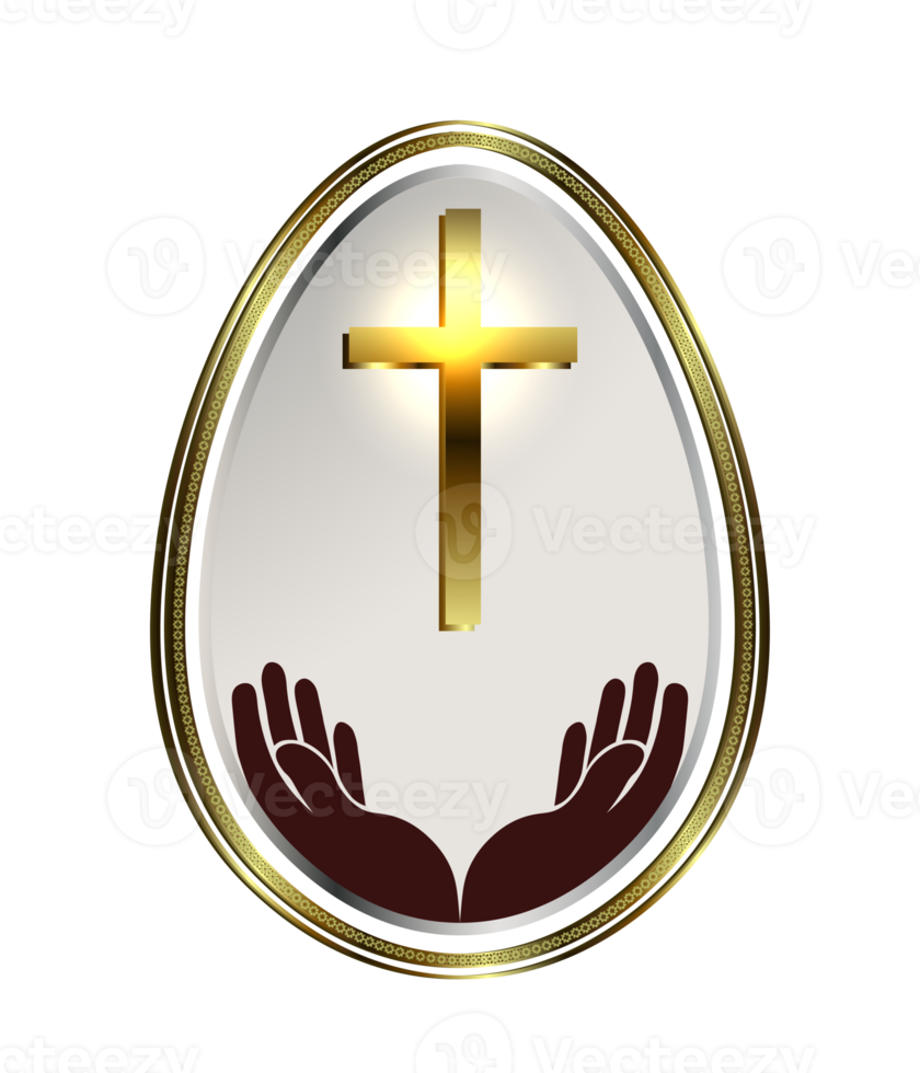 Design Easter eggs white shade with Golden edging and cross hands png