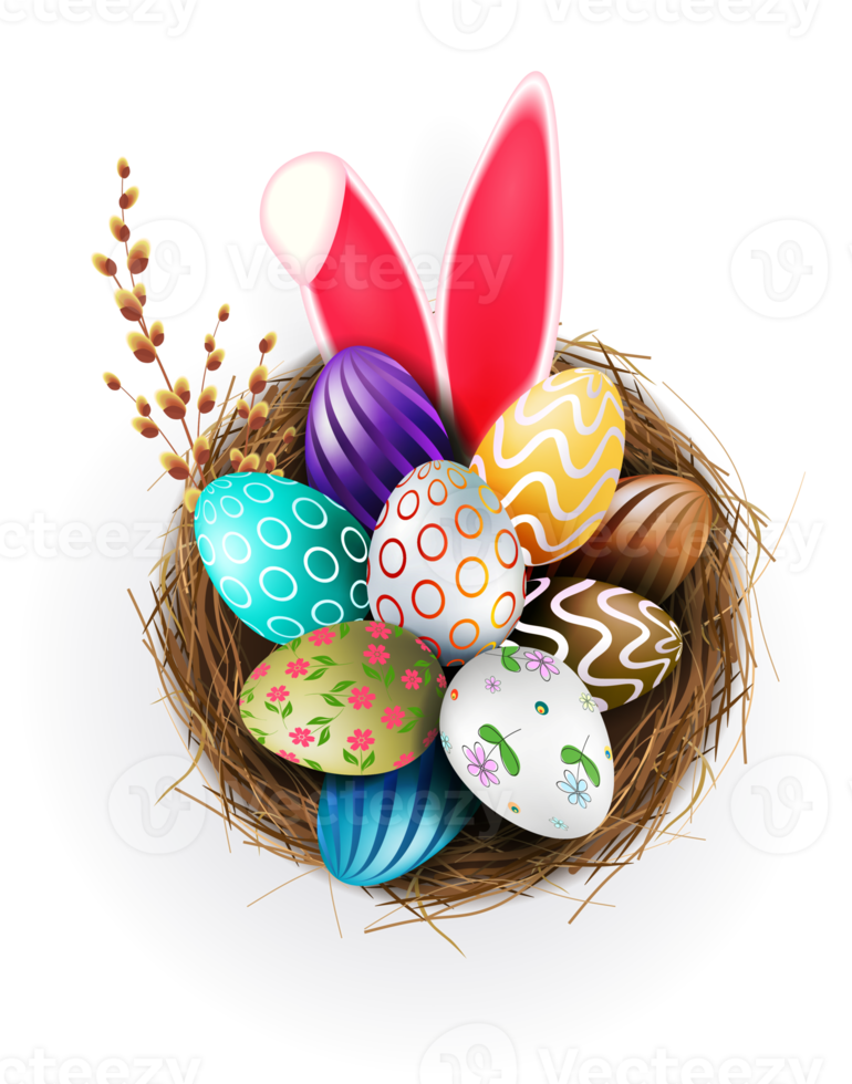 Easter  eggs in a nest, isolated design element. png