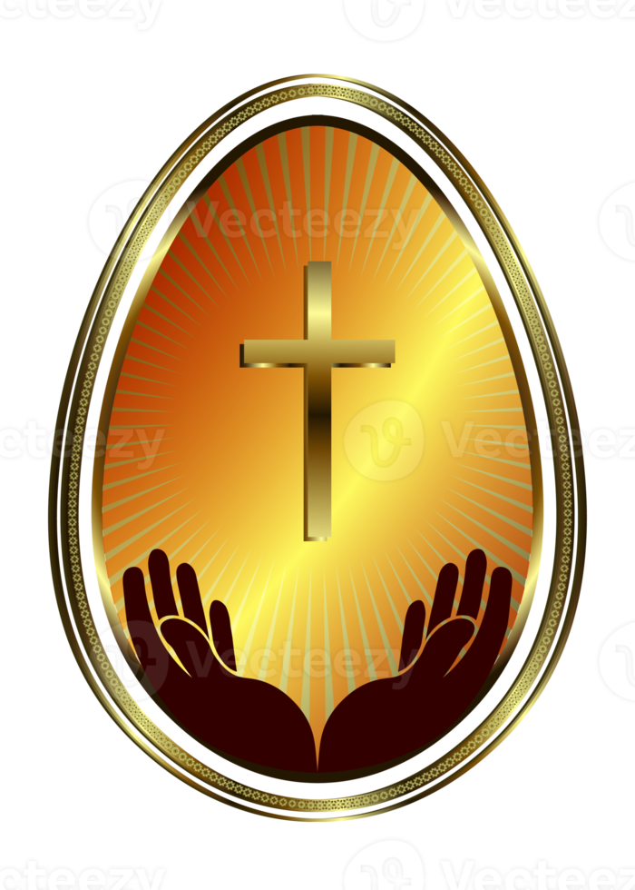 Design Easter eggs yellow hue with Golden edges, gold cross and hands png