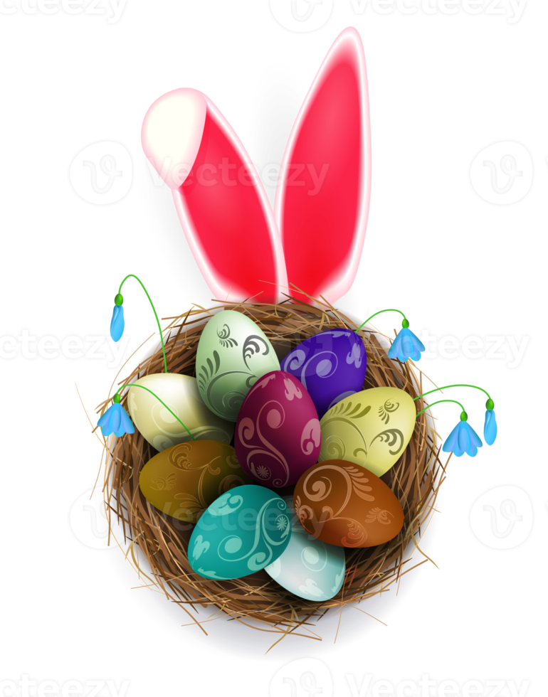 Easter eggs in a nest, isolated design element. png