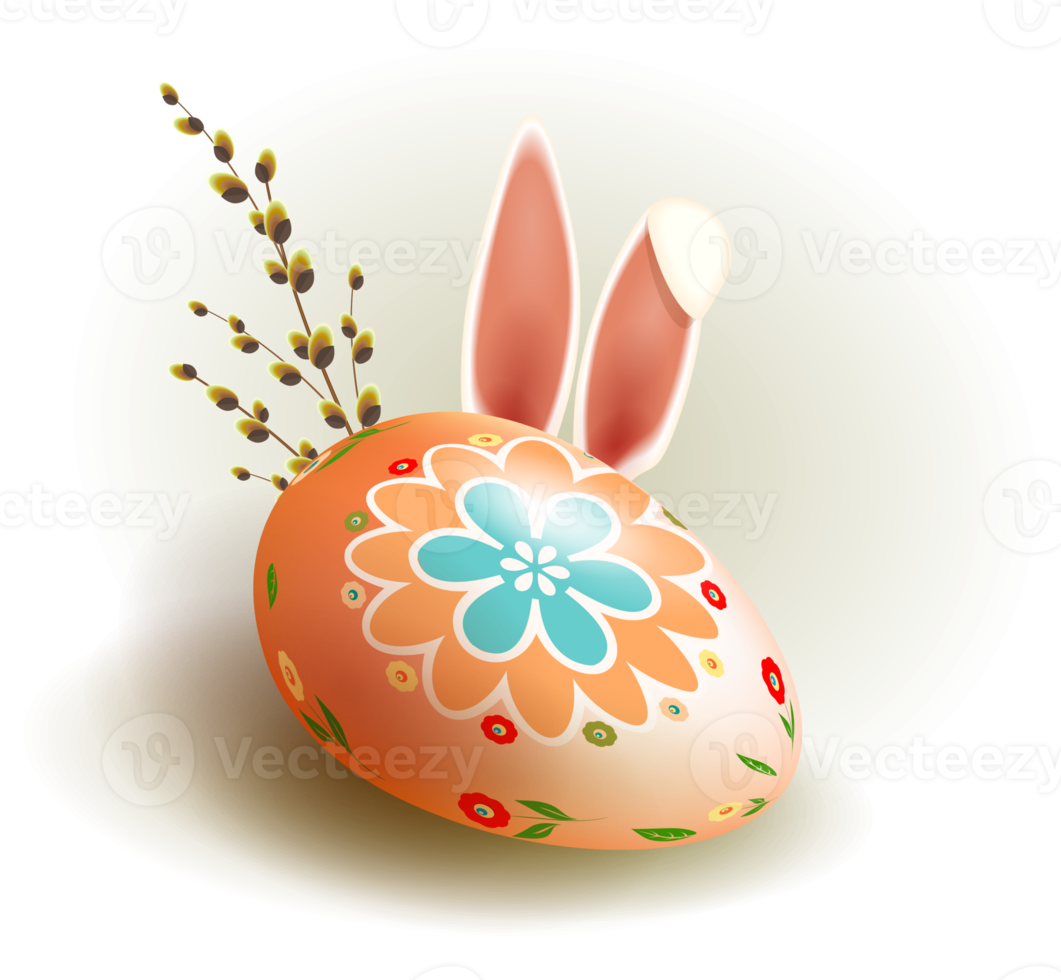 Pascua de Resurrección huevo con Conejo orejas y un sauce rama. elemento para diseño. png