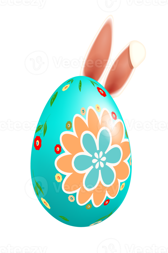 Easter blue egg with bunny ears. png