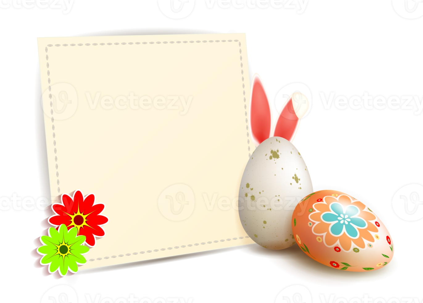 Easter composition with a square frame embroidered with threads and rabbit ears. png