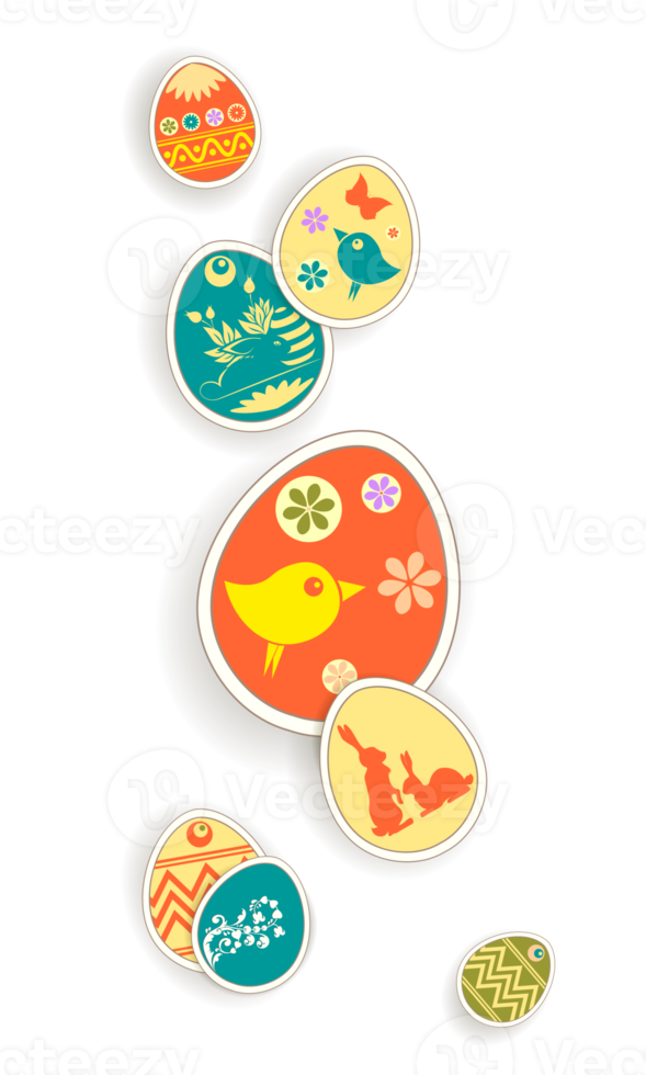 Easter green composition with beautiful eggs drawn by a garland with a silhouette of a bird and a rabbit. png