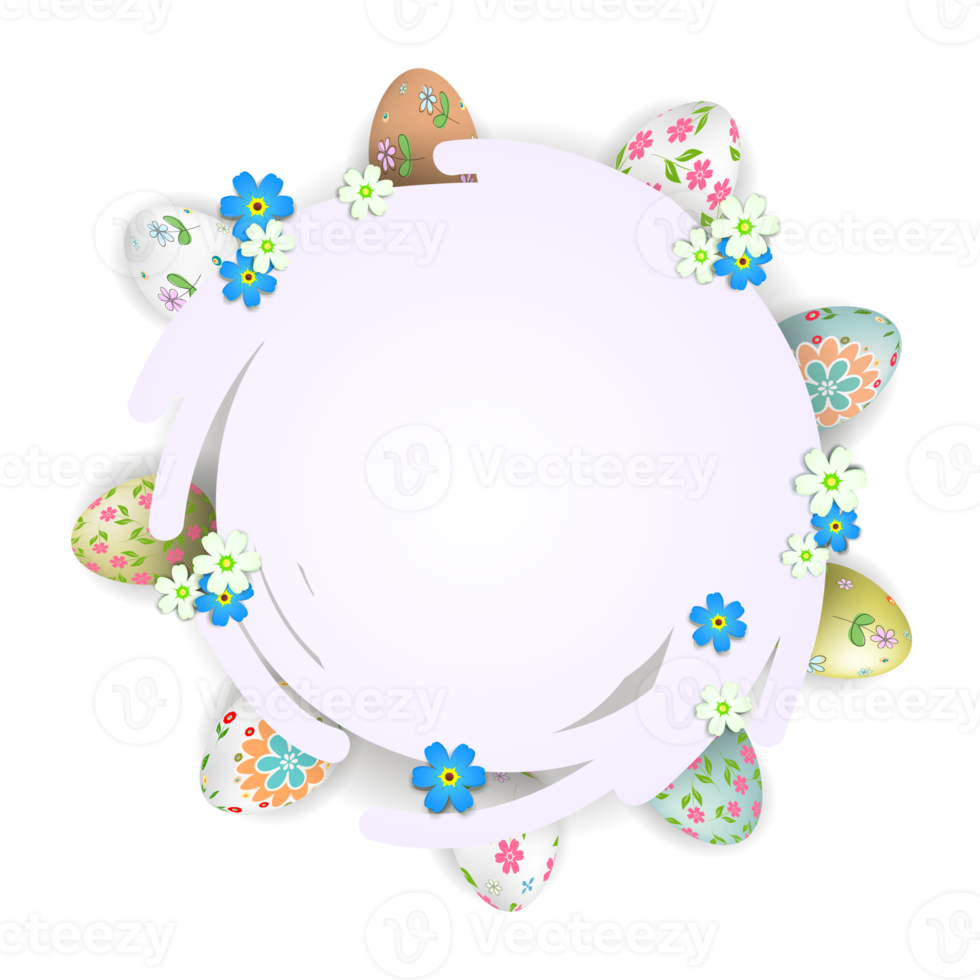 Design element, abstract round white frame, illustration with Easter eggs, wreath. png