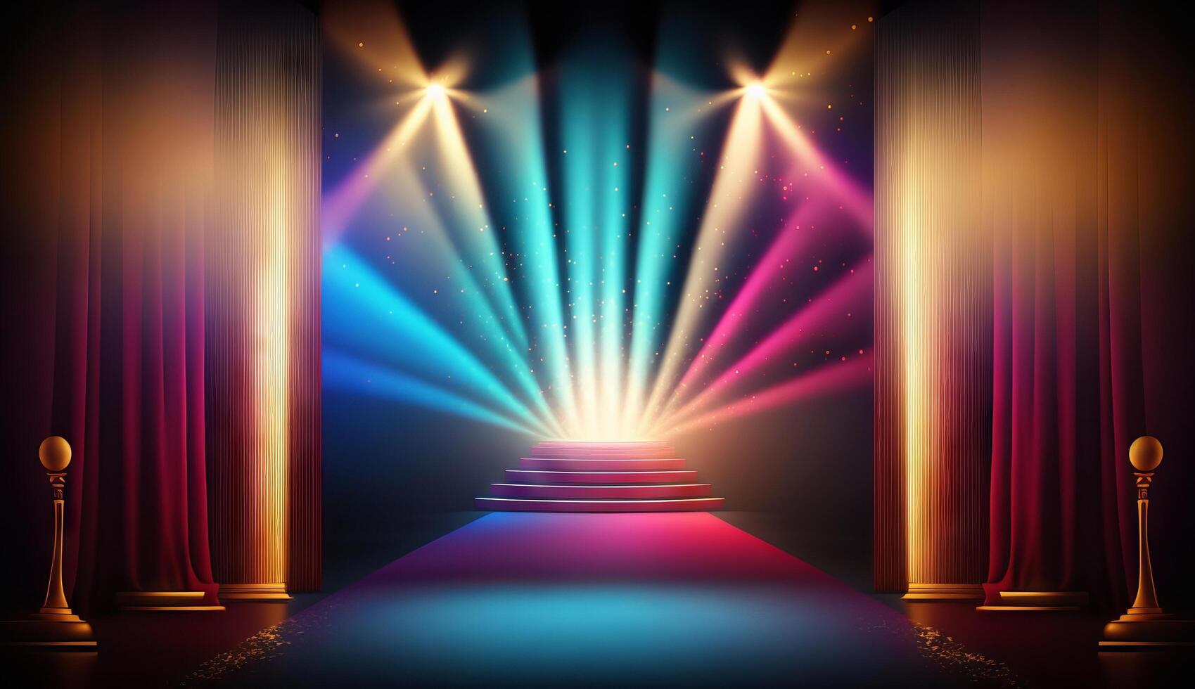 Blue Pink Red Golden Stage Spotlights Awards Graphics Background Celebration. photo