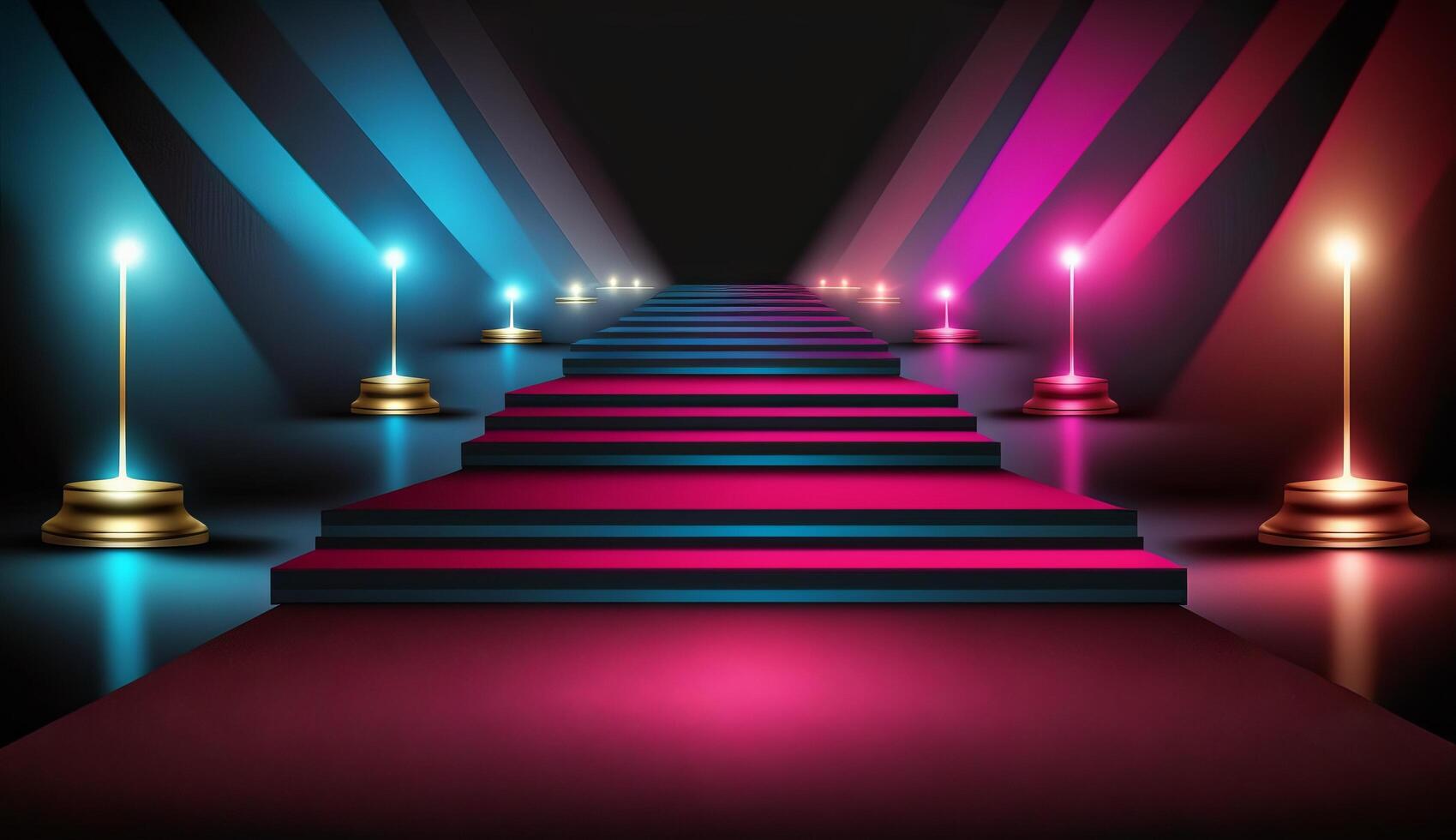 Blue Pink Red Golden Stage Spotlights Awards Graphics Background Celebration. photo