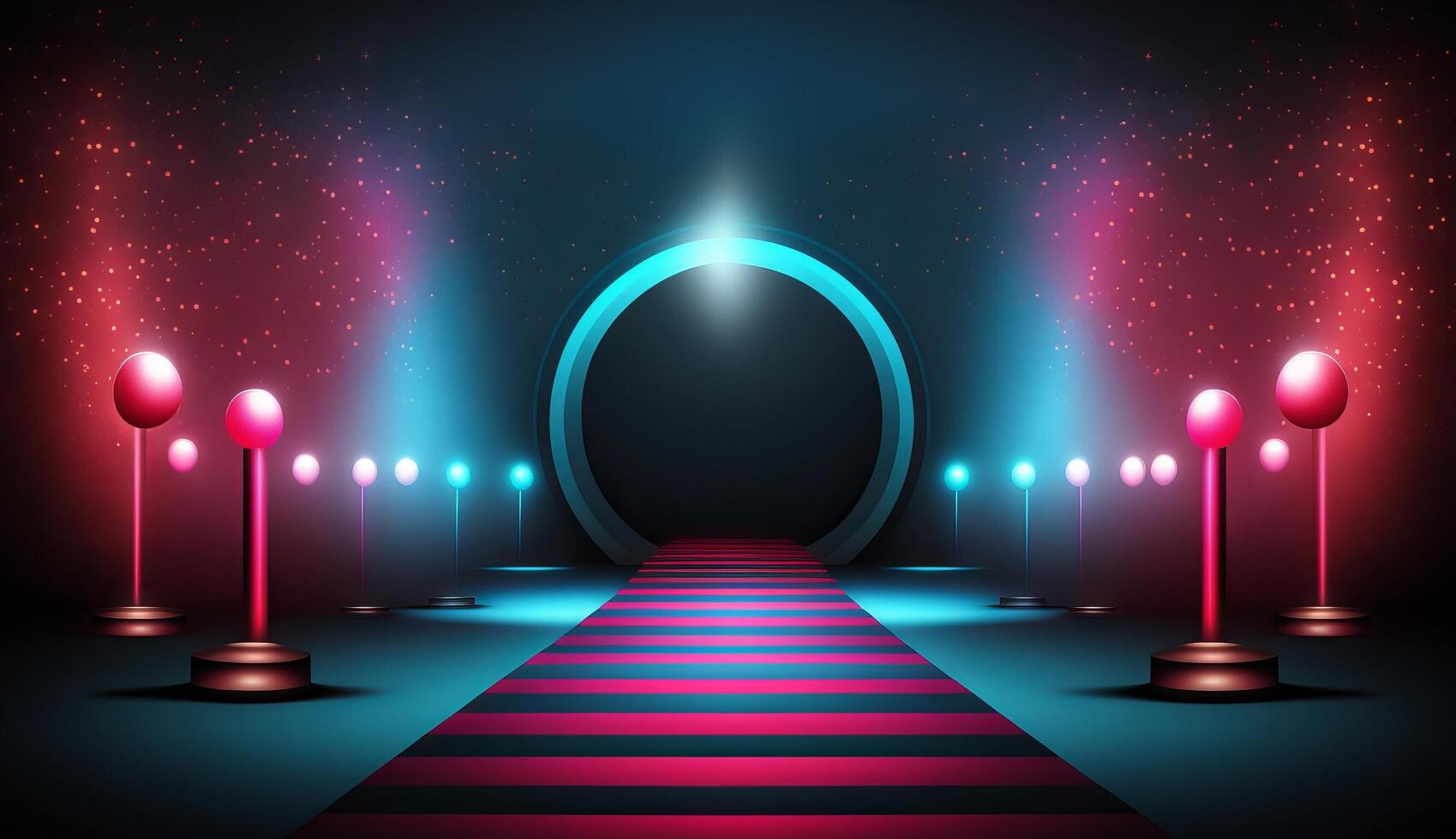 Blue Pink Red Golden Stage Spotlights Awards Graphics Background Celebration. photo