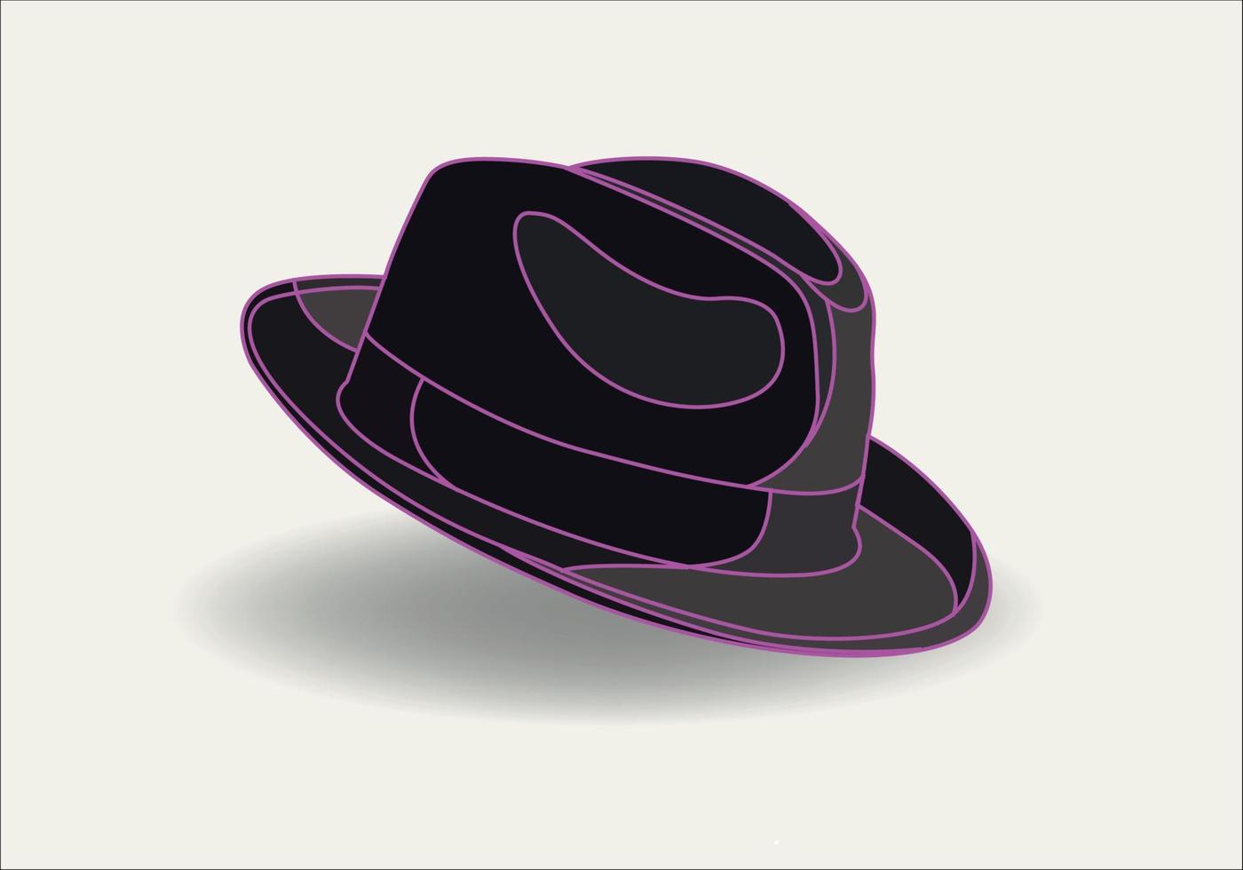 fedora sombrero, lado vista. lana o sintió tela, oscuro gris, negro color. hombres, unisexo cabeza accesorio. realista estilo gráfico vector ilustración.