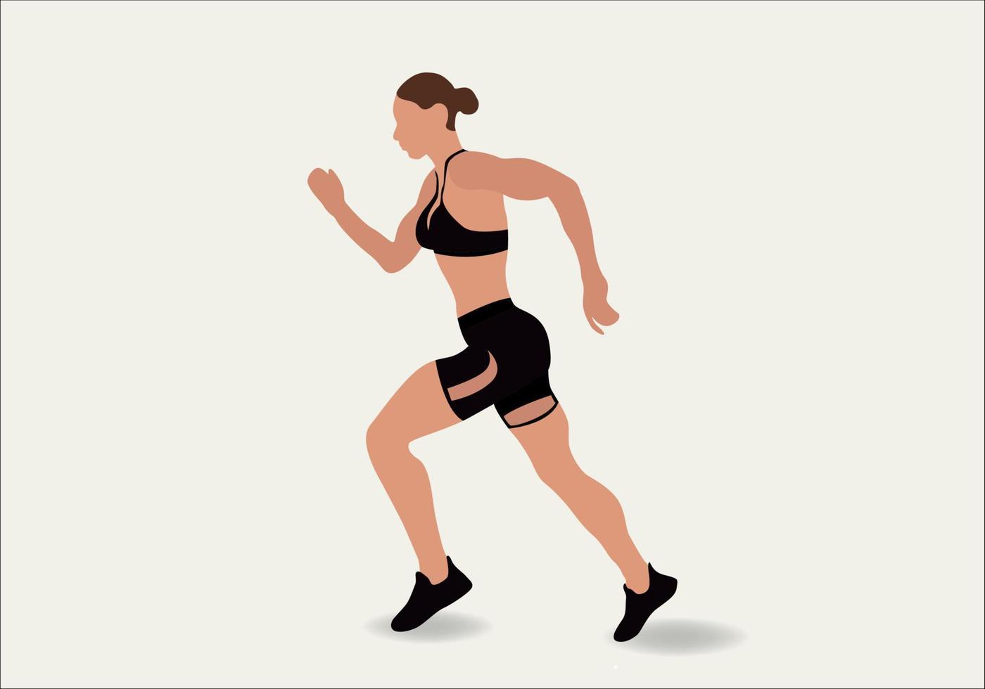 vector ilustración de un hermosa esbelto niña en un Deportes uniforme polainas y un Deportes sostén es comprometido en aptitud física, Deportes, trenes aislado en un blanco antecedentes. mujer carreras. Mañana correr. correr.