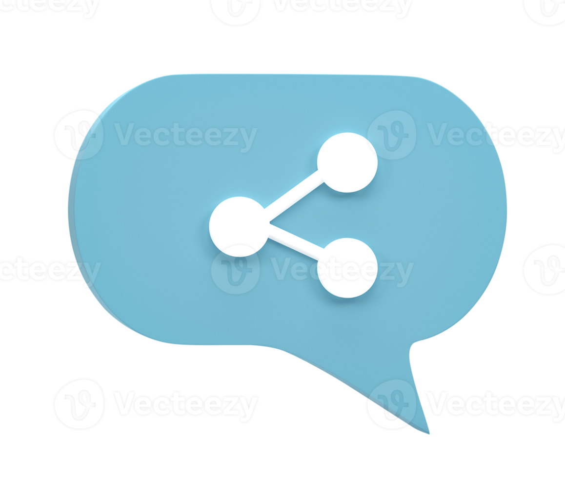 3D rendering, Share icon in chat speech bubble isolated on transparent background png