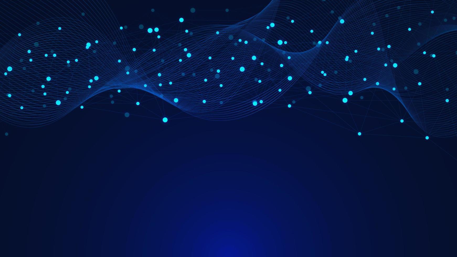 Abstract dots and lines connection background with wave flow. Digital data design concept. Vector illustration.