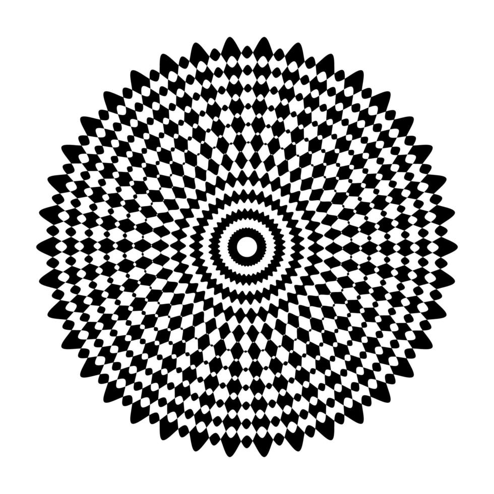 Abstract black and white indian mandala vector. Op art floral ornament. vector
