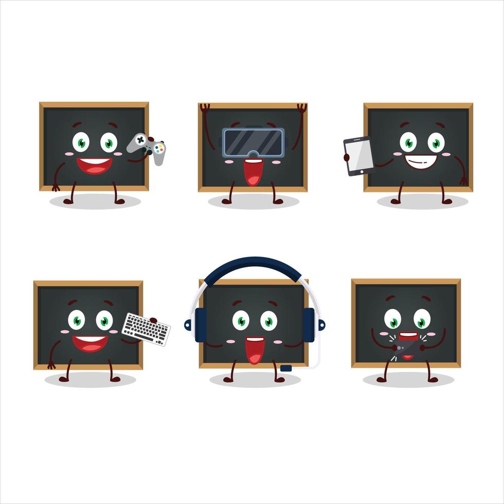 Blackboard cartoon character are playing games with various cute emoticons vector