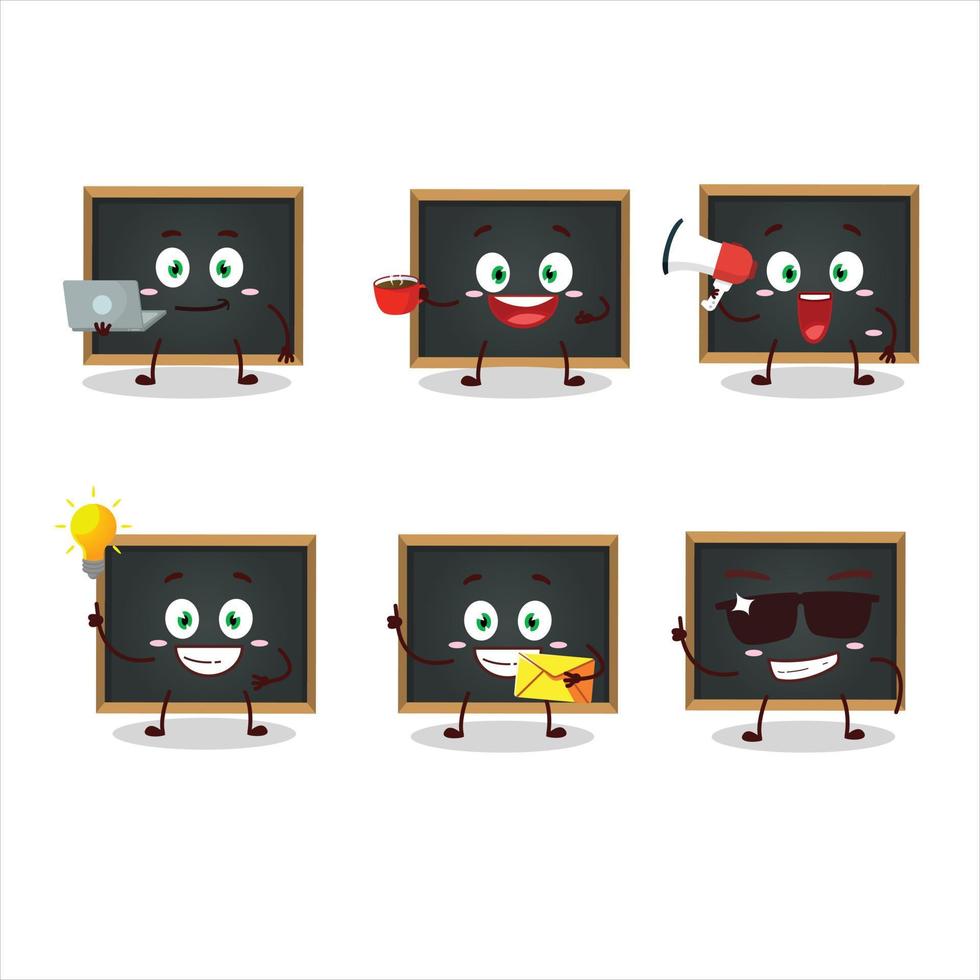 pizarra dibujos animados personaje con varios tipos de negocio emoticones vector