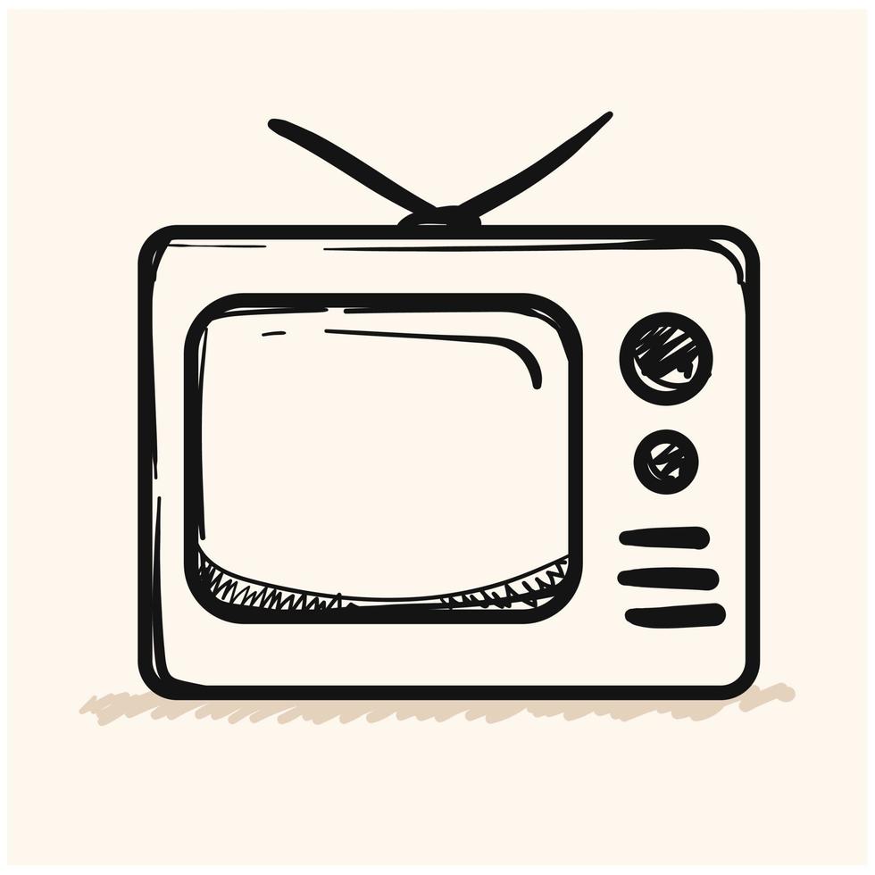 television doodle icon vector hand drawing, Television icon in doodle sketch lines. Electronic communication news update movie view watching