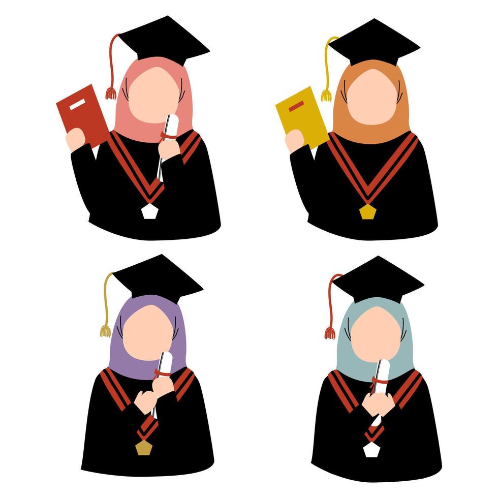 conjunto de hijabi musulmán niña graduación avatar ilustración vector