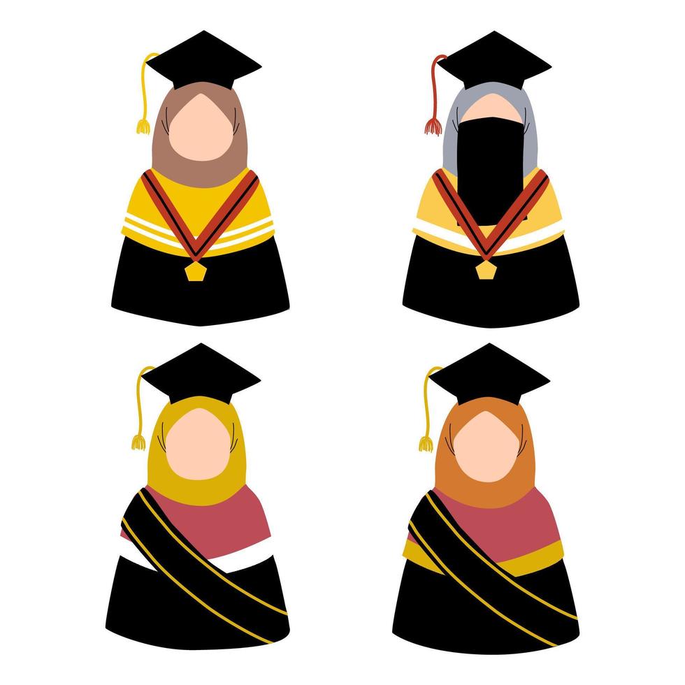 Set of hijabi muslim girl graduation avatar illustration vector