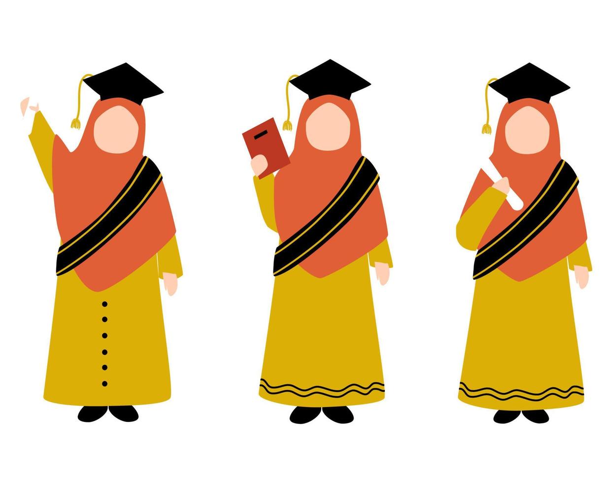 Set of Hijabi Muslim Graduation Illustration vector