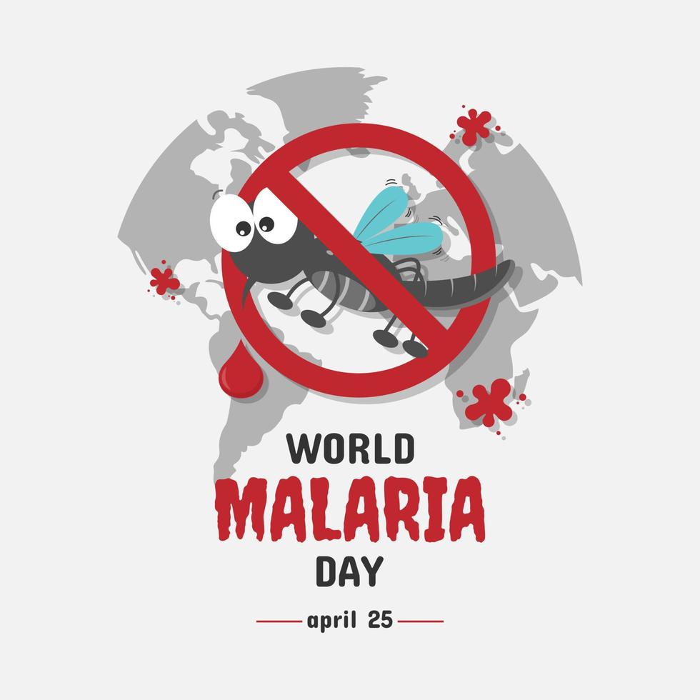 World Malaria Day greeting with stop sign against mosquito around the world vector