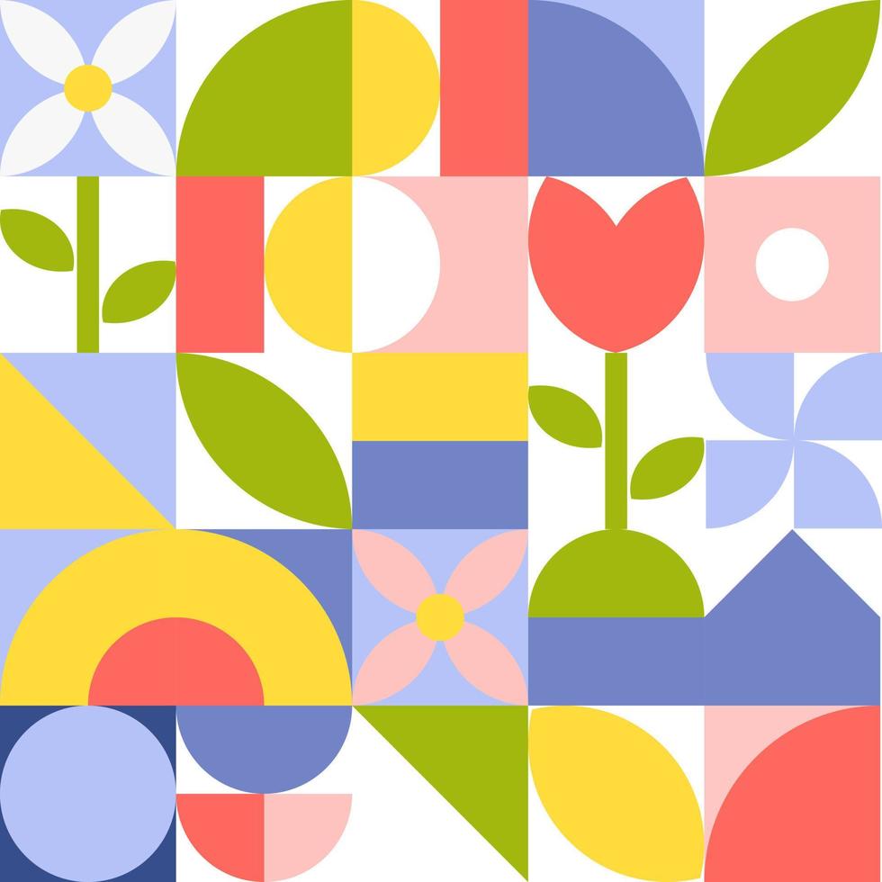 Abstract geometric seamless pattern in bauhaus style in spring summer colors vector