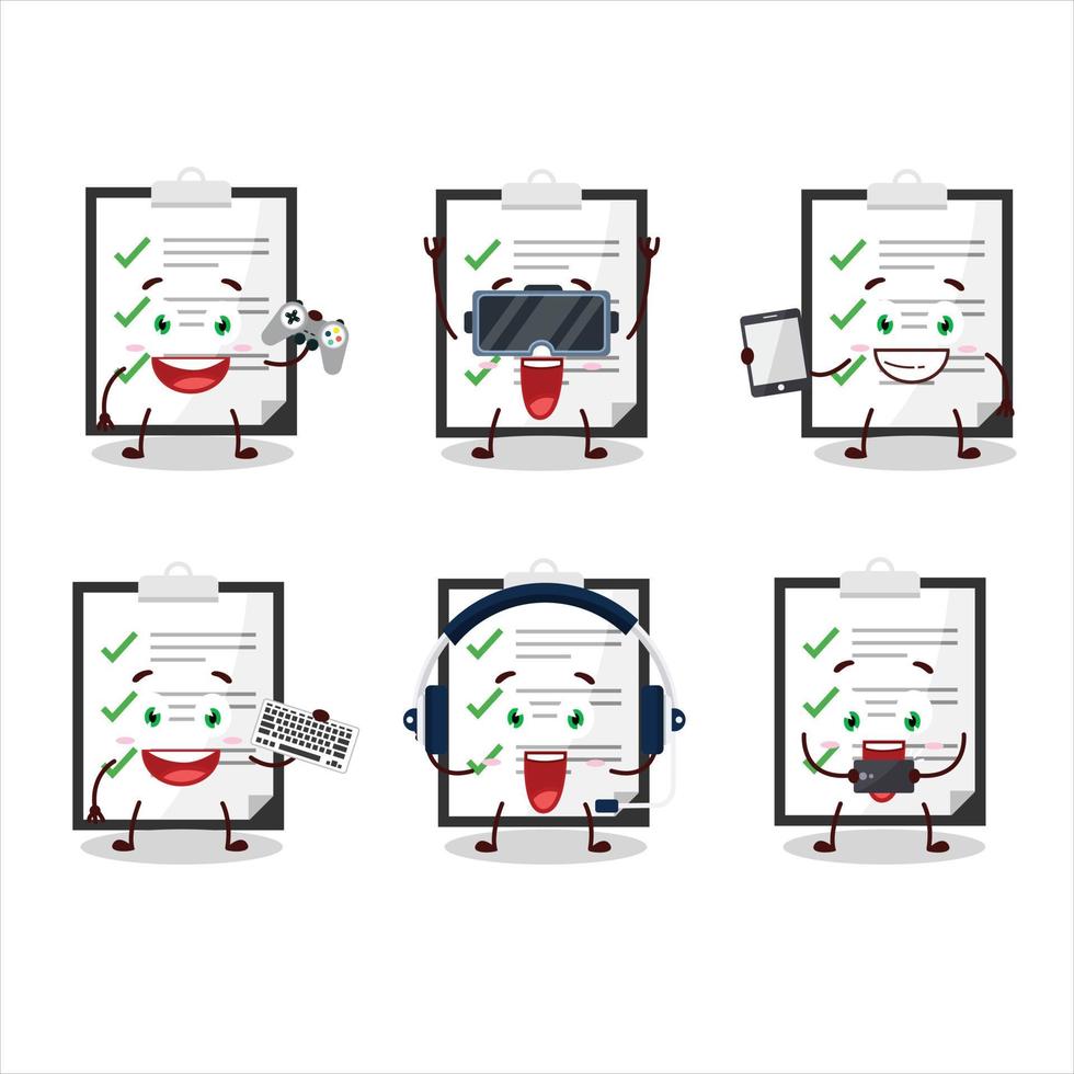 Clipboard with checklist cartoon character are playing games with various cute emoticons vector