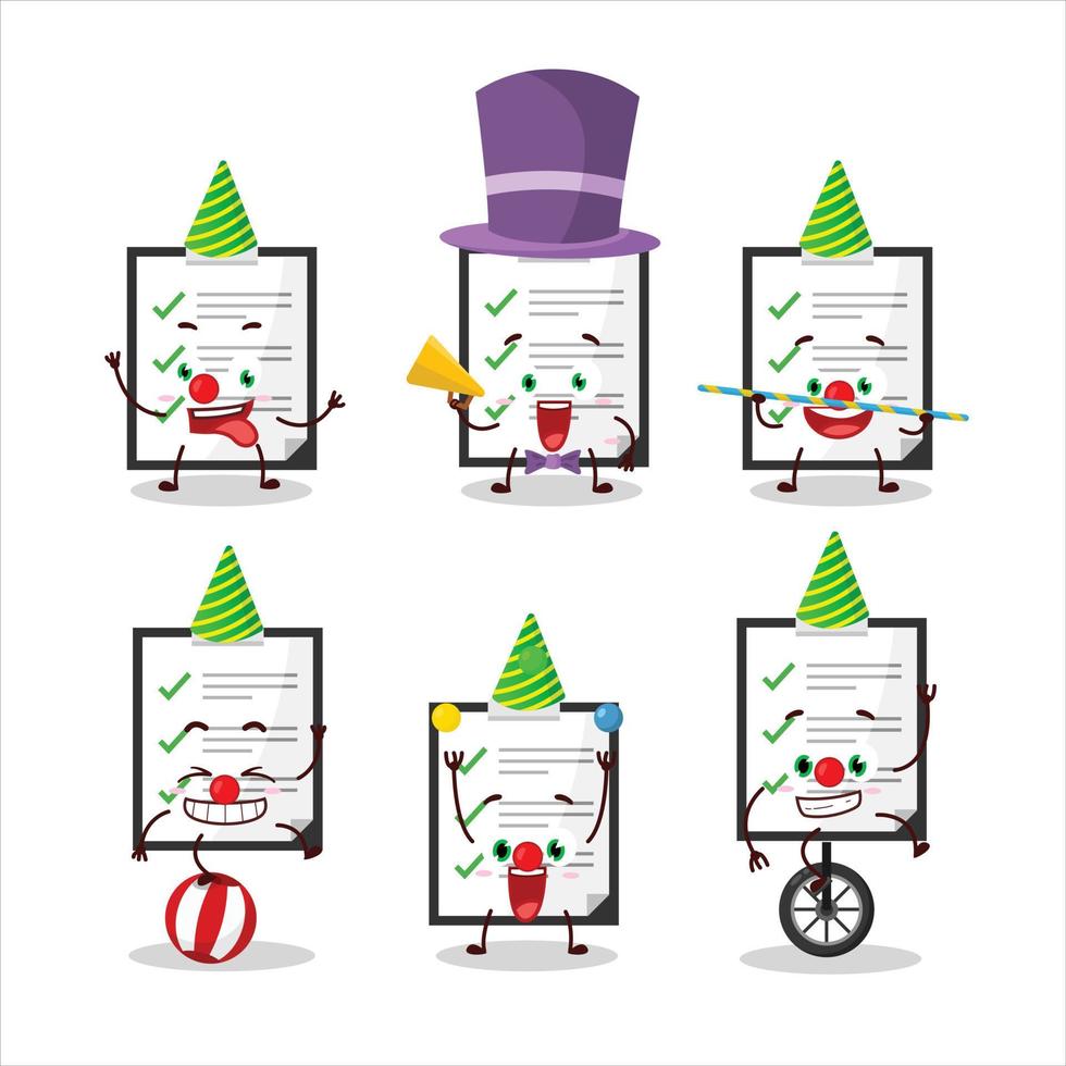 Cartoon character of clipboard with checklist with various circus shows vector