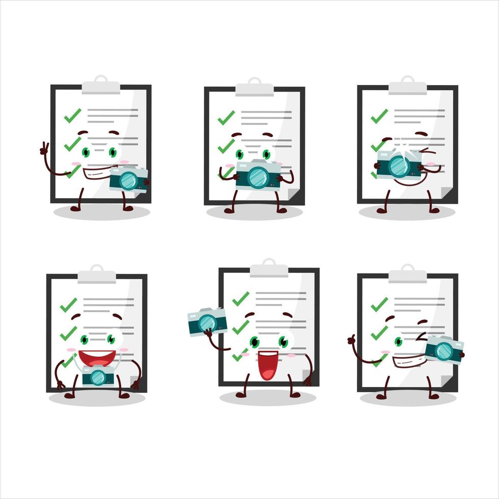 Photographer profession emoticon with clipboard with checklist cartoon character vector