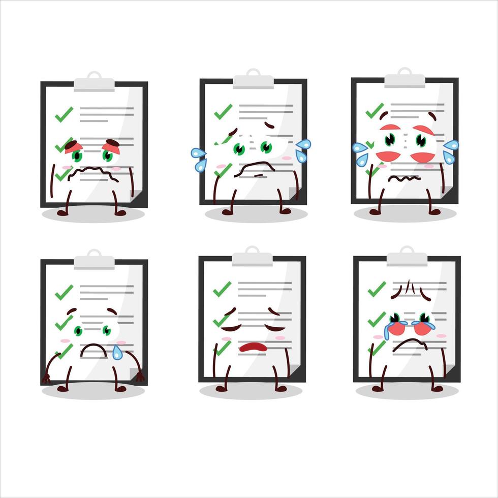 Clipboard with checklist cartoon character with sad expression vector