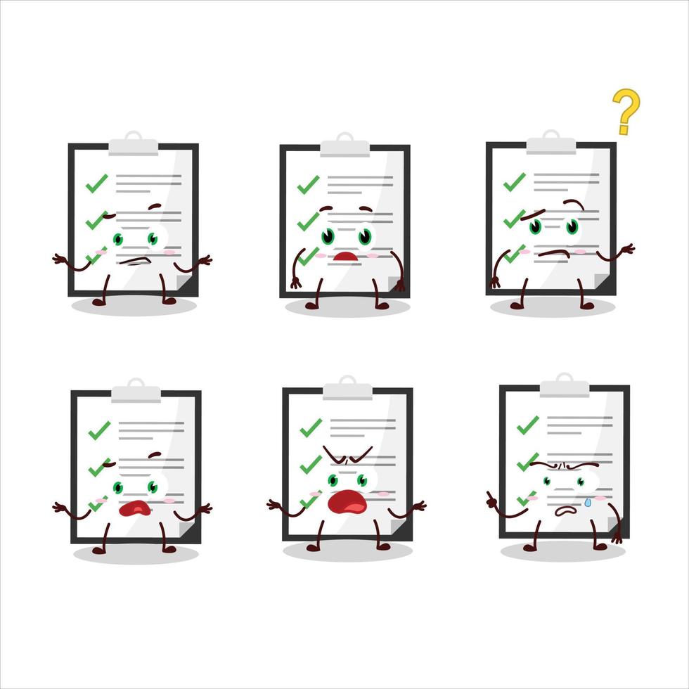 Cartoon character of clipboard with checklist with what expression vector