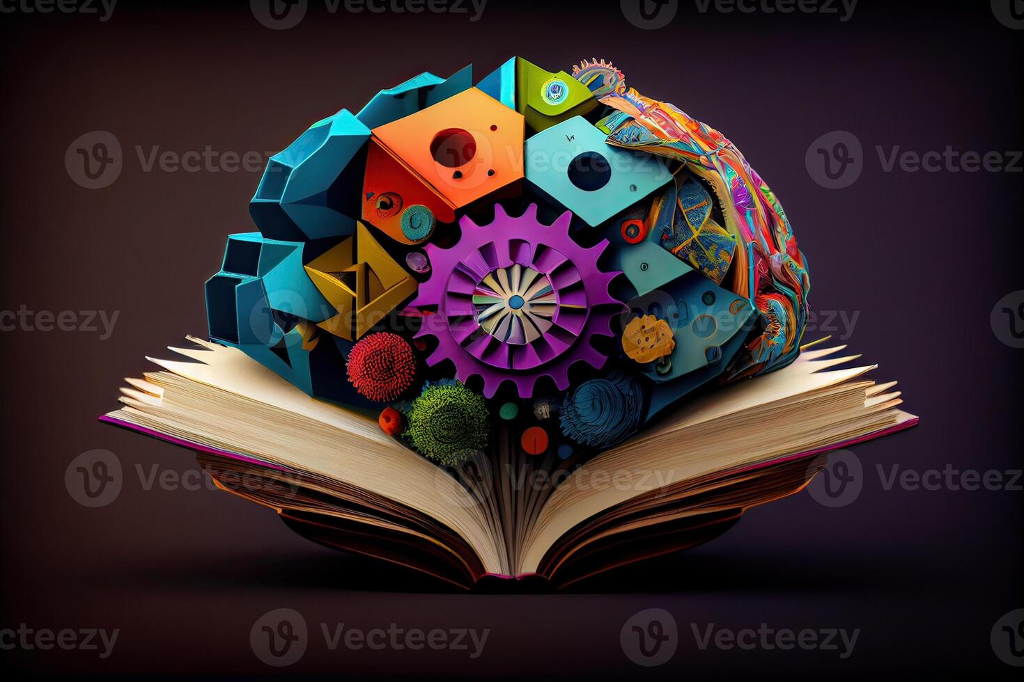 Book and Brain - modern Idea and Concept illustration Business. Idea concept with an open book, brain, and book on a green background. photo