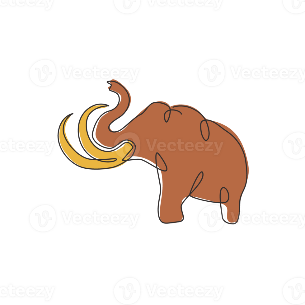 einzelne durchgehende Strichzeichnung der großen Mammut-Unternehmenslogo-Identität. altes Tier aus dem Eiszeit-Icon-Konzept. trendige Grafik mit einer Linie zeichnen Design-Vektor-Illustration png