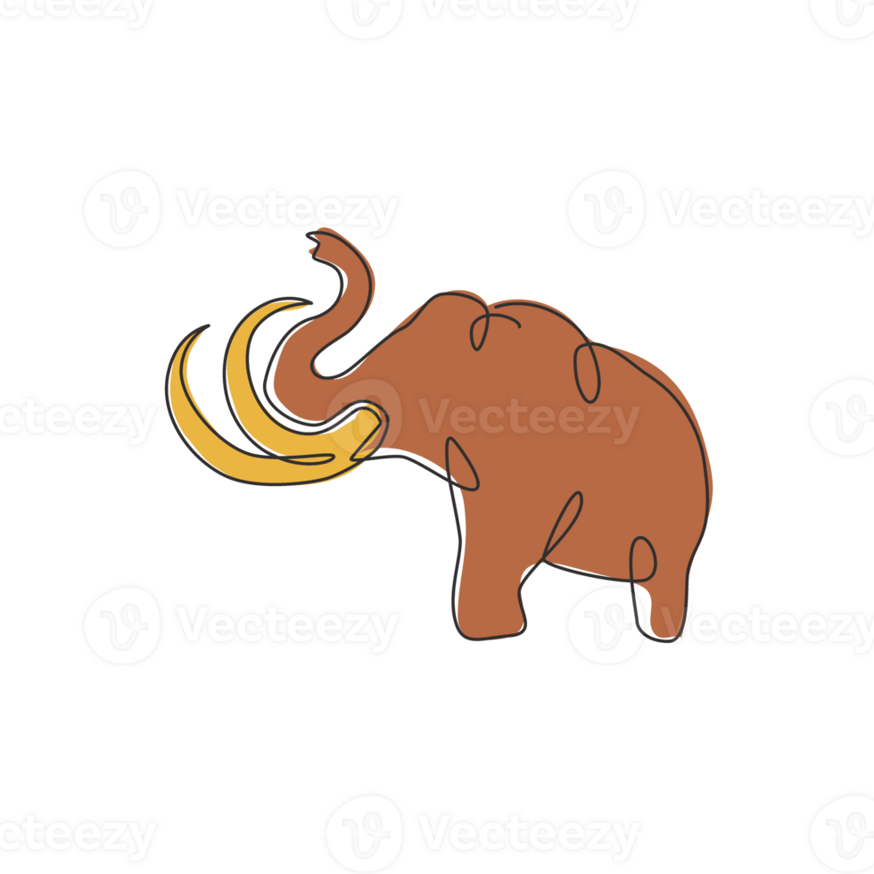 Single continuous line drawing of big mammoth corporate logo identity. Ancient animal from ice age icon concept. Trendy one line draw design graphic vector illustration png