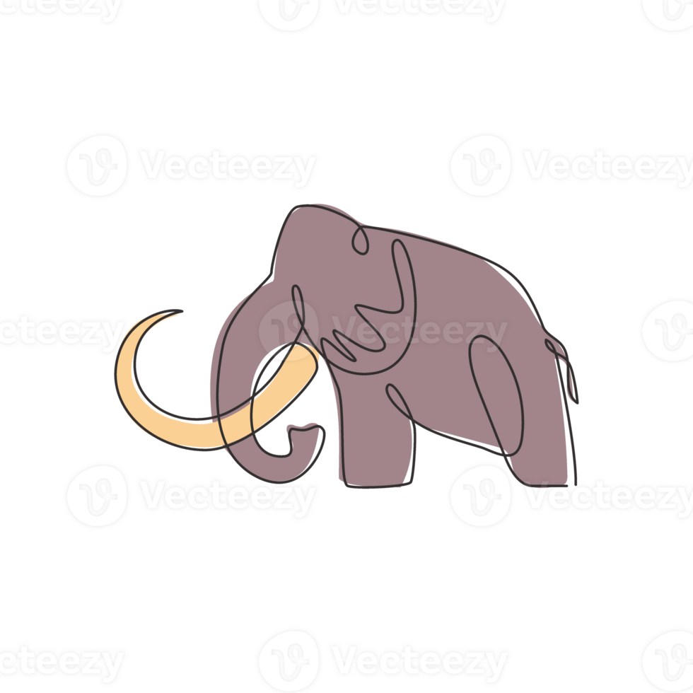 One continuous line drawing of big mammoth company logo identity. Prehistoric animal from ice age icon concept. Modern single line draw vector graphic design illustration png