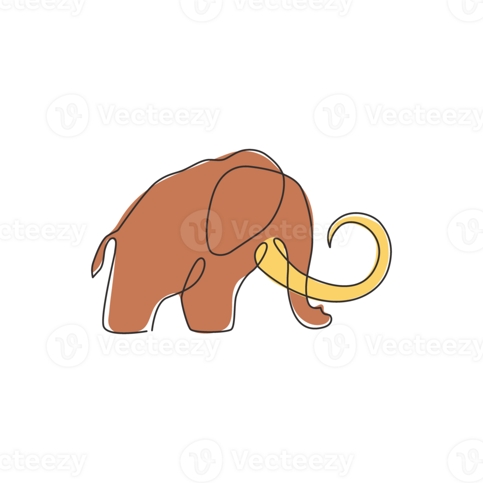 One single line drawing of big mammoth business logo identity. Prehistory animal from ice age icon concept. Trendy continuous line draw design vector graphic illustration png