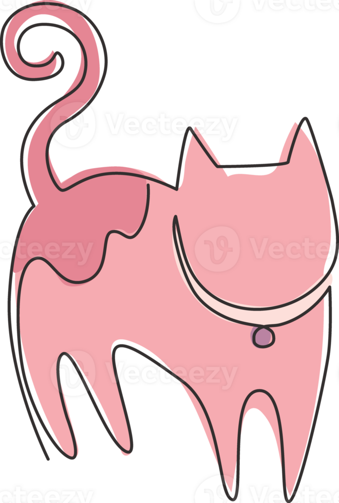 One single line drawing of simple cute cat kitten icon. Kitty pet shop logo emblem vector concept. Modern continuous line draw graphic design illustration png