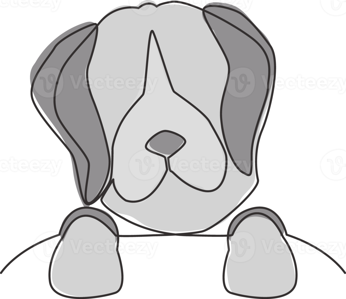 One single line drawing of simple cute beagle puppy dog head icon. Pet shop logo emblem vector concept. Modern continuous line draw graphic design illustration png