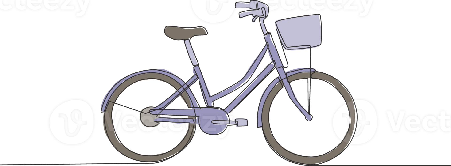 One single line drawing of girly classic roadster bicycle logo. Bike with basket at the front concept. Continuous line draw design vector illustration png