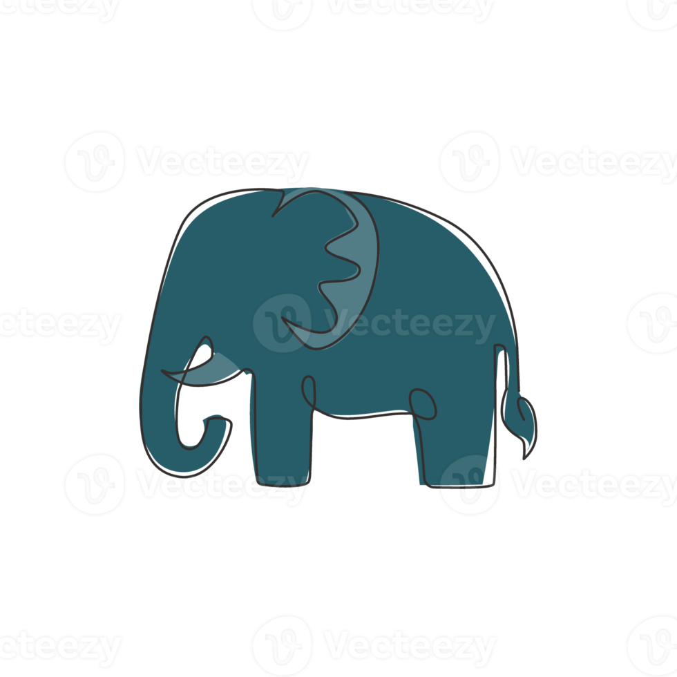 One single line drawing of big cute elephant corporate logo identity. Mammals zoo animal icon concept. Trendy continuous line draw graphic vector design illustration png