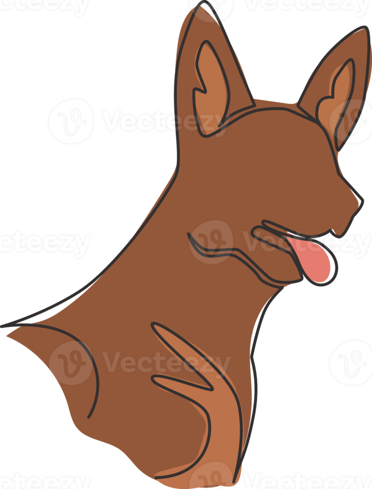 einzelne durchgehende Strichzeichnung des einfachen süßen deutschen Schäferhundehundekopfsymbols. Haustier Logo Emblem Vektor Konzept. moderne grafische Darstellung des einzeiligen Zeichnens png