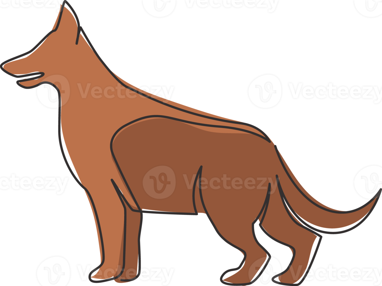 Single continuous line drawing of simple cute german shepherd puppy dog icon. Pet animal logo emblem vector concept. Trendy one line draw design graphic illustration png