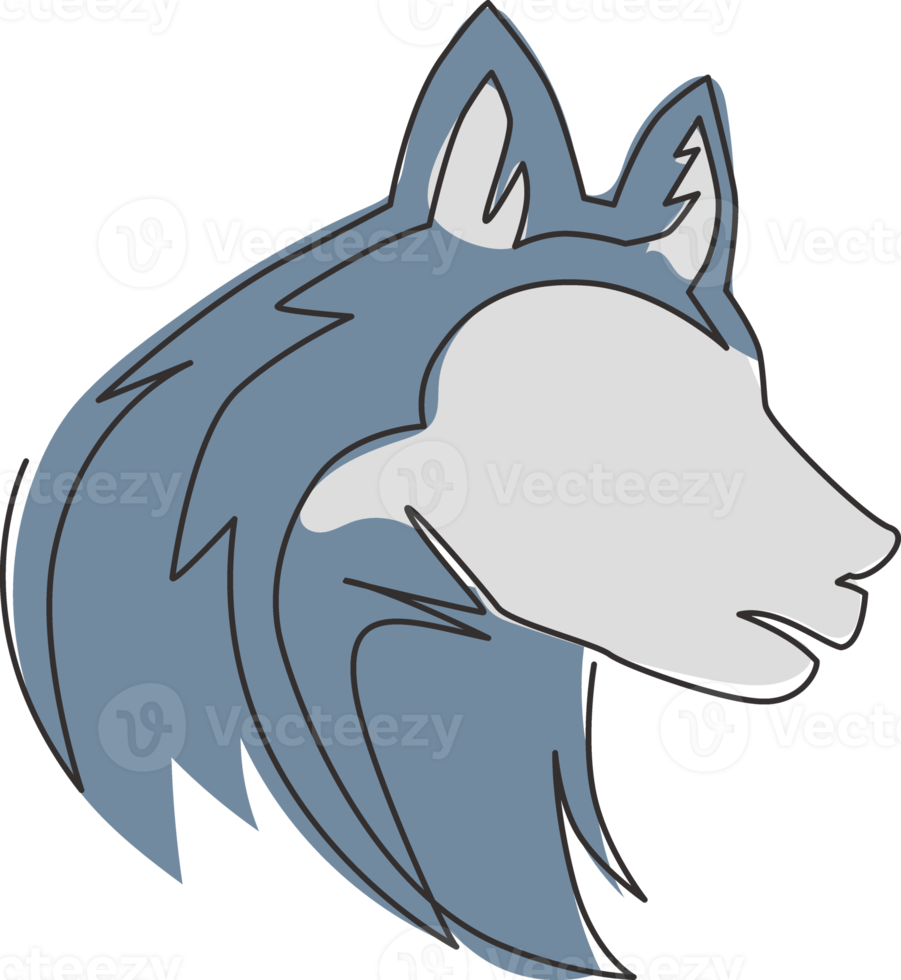 Un dibujo de línea continua del icono de cabeza de perro cachorro de husky siberiano lindo simple. concepto de vector de emblema de logotipo animal de mamíferos. Ilustración de diseño gráfico de dibujo de una sola línea moderna png