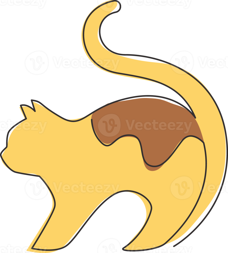 One continuous line drawing of simple cute cat kitten icon. Kitty mammals animal logo emblem vector concept. Trendy single line draw design graphic illustration png