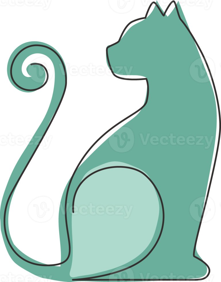 un dibujo de línea continua del icono de gatito gato lindo simple. concepto de vector de emblema de logotipo animal de mamíferos. ilustración dinámica de diseño gráfico de dibujo de una sola línea png